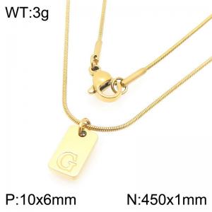 Stainless steel snake bone chain hanging square plaque carving letter G pendant jewelry charm gold necklace - KN293433-Z