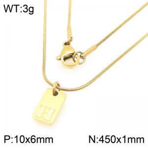 Stainless steel snake bone chain hanging square plaque carving letter H pendant jewelry charm gold necklace - KN293434-Z