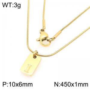 Stainless steel snake bone chain hanging square plaque carving letter I pendant jewelry charm gold necklace - KN293435-Z