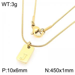 Stainless steel snake bone chain hanging square plaque carving letter J pendant jewelry charm gold necklace - KN293436-Z