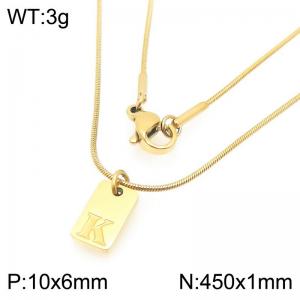 Stainless steel snake bone chain hanging square plaque carving letter K pendant jewelry charm gold necklace - KN293437-Z