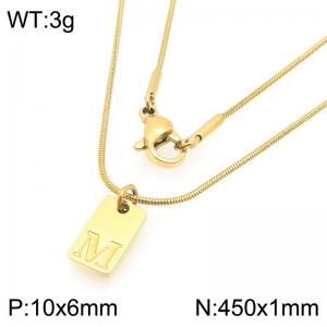Stainless steel snake bone chain hanging square plaque carving letter M pendant jewelry charm gold necklace - KN293439-Z