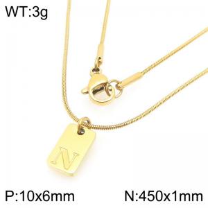 Stainless steel snake bone chain hanging square plaque carving letter N pendant jewelry charm gold necklace - KN293440-Z