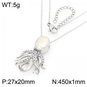Fashionable and personalized stainless steel 27 × 20mm creative ocean series diamond inlaid octopus shaped pendant temperament silver necklace - KN293645-GC