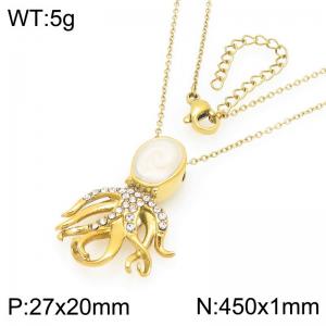 Fashionable and personalized stainless steel 27 × 20mm creative ocean series diamond inlaid octopus shaped pendant temperament gold necklace - KN293646-GC