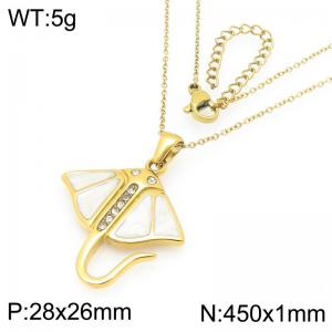 Fashionable and personalized stainless steel 28 × 26mm creative ocean series diamond studded ray shaped pendant temperament gold necklace - KN293648-GC