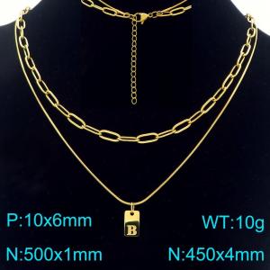 Simple Chain Link Necklace Customized Alphabet B Pendant Women Gold Color Fashion Goth Jewelry Party Gift - KN293752-Z