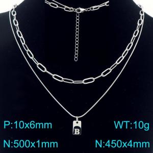 Simple Chain Link Necklace Customized Alphabet B Pendant Women  Silver Color Fashion Goth Jewelry Party Gift - KN293778-Z