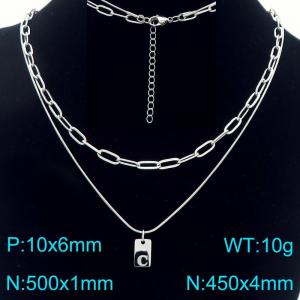 Simple Chain Link Necklace Customized Alphabet C Pendant Women  Silver Color Fashion Goth Jewelry Party Gift - KN293779-Z