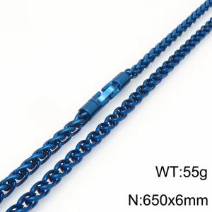 Fashionable and personalized stainless steel blue 6mm flower basket chain necklace with round rotatable jewelry buckle - KN293826-KFC