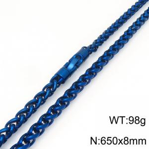 Fashionable and personalized stainless steel blue 8mm flower basket chain necklace with round rotatable jewelry buckle - KN293831-KFC