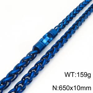 Fashionable and personalized stainless steel blue 10mm flower basket chain necklace with round rotatable jewelry buckle - KN293839-KFC