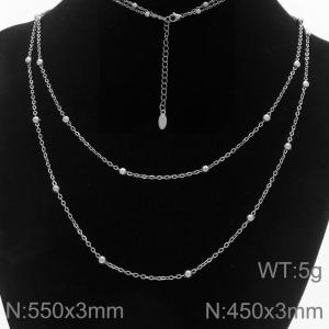 Stainless steel double-layer layered pearl chain sweater chain necklace - KN293856-Z
