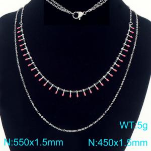 Stainless steel double-layer stacked with drop glue matchstick chain sweater chain necklace - KN293867-Z