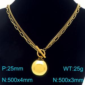 Stainless steel double-layer splicing OT buckle necklace with steel ball pendant - KN293926-Z