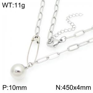 Stainless Steel Bead Pendant Necklace - KN295030-Z