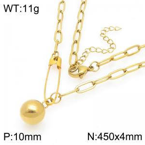 Gold-Plated Stainless Steel Bead Pendant Necklace - KN295031-Z