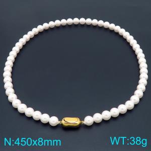 45cm Gold-Plated Stainless Steel&Pearls Beaded Necklace - KN295033-Z