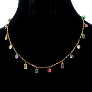 Stainless Steel Stone Necklace - KN295127-AQ