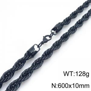 Simple and personalized stainless steel 600 × 10mm Fried Dough Twists chain lobster clasp charm black necklace - KN295247-Z