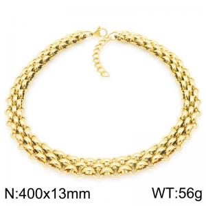 Simple and personalized stainless steel 400 × 13mm three-layer woven chain lobster buckle charm gold necklace - KN295294-ZCG