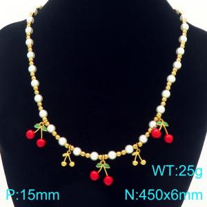 Fashionable stainless steel countryside style bead necklace with multiple fruit accessories - KN295399-Z