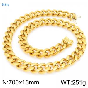 13mm Wide 700cm Long Stainless Steel Necklace Cuban Chain Shiny Gold Color - KN295546-ZLY