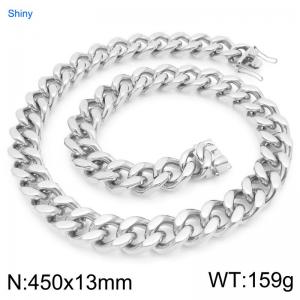 13mm Wide 450cm Long Stainless Steel Necklace Cuban Chain Shiny Silver Color - KN295548-ZLY