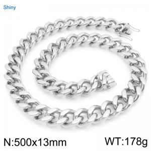 13mm Wide 500cm Long Stainless Steel Necklace Cuban Chain Shiny Silver Color - KN295549-ZLY