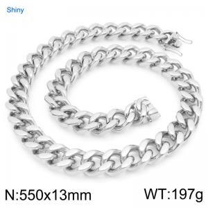 13mm Wide 550cm Long Stainless Steel Necklace Cuban Chain Shiny Silver Color - KN295550-ZLY
