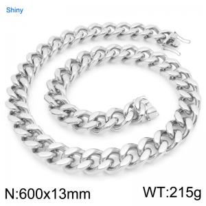 13mm Wide 600cm Long Stainless Steel Necklace Cuban Chain Shiny Silver Color - KN295551-ZLY