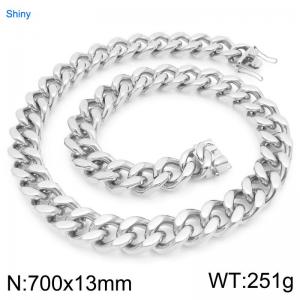 13mm Wide 700cm Long Stainless Steel Necklace Cuban Chain Shiny Silver Color - KN295553-ZLY