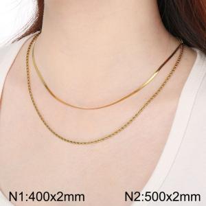 Stainless steel gold double layered necklace - KN295733-Z