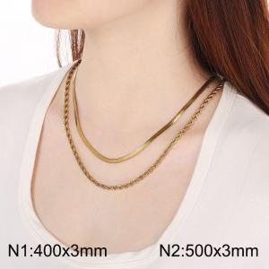 Stainless steel gold double layered necklace - KN295734-Z