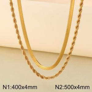 Stainless steel gold double layered necklace - KN295735-Z