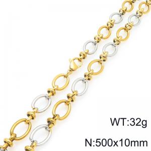 Fashion stainless steel 500 × 10mm oval 8-shaped spliced chain lobster buckle charm gold&silver necklace - KN296571-Z