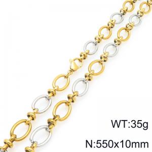 Fashion stainless steel 550 × 10mm oval 8-shaped spliced chain lobster buckle charm gold&silver necklace - KN296572-Z