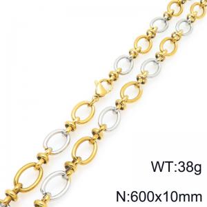 Fashion stainless steel 600 × 10mm oval 8-shaped spliced chain lobster buckle charm gold&silver necklace - KN296573-Z
