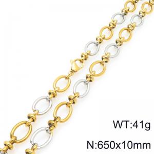 Fashion stainless steel 650 × 10mm oval 8-shaped spliced chain lobster buckle charm gold&silver necklace - KN296574-Z