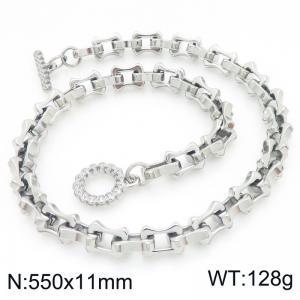 Fashion stainless steel 550× 11mm hollow bone chain special OT buckle temperament silver necklace - KN296680-Z