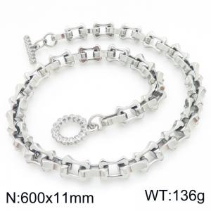 Fashion stainless steel 600× 11mm hollow bone chain special OT buckle temperament silver necklace - KN296681-Z
