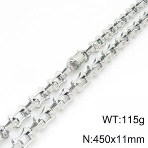 Fashion stainless steel 450 × 11mm hollow bone chain special buckle temperament silver necklace - KN296686-Z