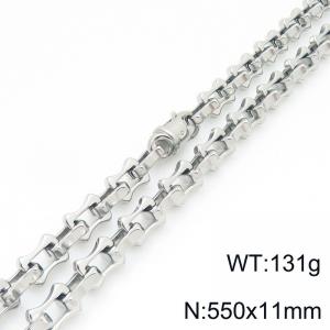 Fashion stainless steel 550 × 11mm hollow bone chain special buckle temperament silver necklace - KN296688-Z