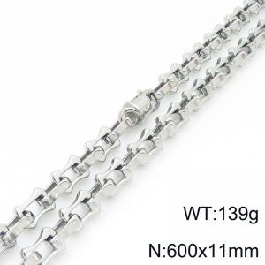 Fashion stainless steel 600 × 11mm hollow bone chain special buckle temperament silver necklace - KN296689-Z
