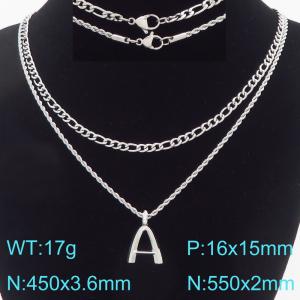 Personalized and fashionable stainless steel double-layer layered necklace paired with diamond studded bubble letter pendant - KN296855-Z