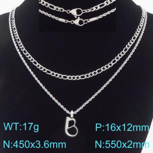 Personalized and fashionable stainless steel double-layer layered necklace paired with diamond studded bubble letter pendant - KN296856-Z