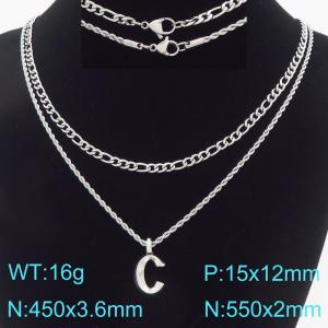 Personalized and fashionable stainless steel double-layer layered necklace paired with diamond studded bubble letter pendant - KN296857-Z
