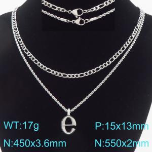 Personalized and fashionable stainless steel double-layer layered necklace paired with diamond studded bubble letter pendant - KN296859-Z