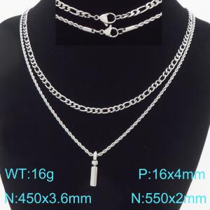 Personalized and fashionable stainless steel double-layer layered necklace paired with diamond studded bubble letter pendant - KN296863-Z
