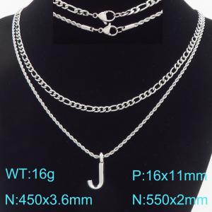 Personalized and fashionable stainless steel double-layer layered necklace paired with diamond studded bubble letter pendant - KN296864-Z
